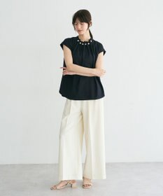 YECCA VECCA パールタックフレンチスリーブブラウス