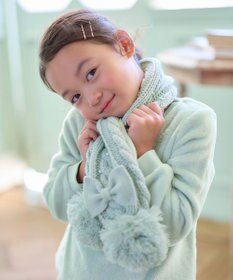 ANY KIDS ポンポン付き ケーブル マフラー