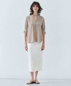 BEIGE， 【ご好評につき追加生産決定・洗える】FLEUR / スタンドカラープルオーバーブラウス