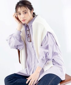 Tiaclasse 【洗える】パフ袖シャツチュニックブラウス