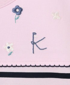 組曲 KIDS 【150-160㎝】フラワー刺繍ボーダー Tシャツ