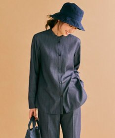 ICB 【洗える】リアクティブソフトデニム バンドカラーシャツ