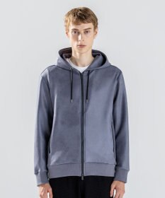 JOSEPH HOMME 新素材【ストレッチ/光沢感】レザーライクジャージーコンビ　フーディー