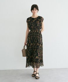 YECCA VECCA シアー花柄プリーツワンピース