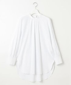 自由区 【洗える】ストレッチシャーティングスタンドカラーストライプ ブラウス