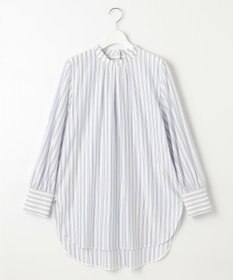 自由区 【洗える】ストレッチシャーティングスタンドカラーストライプ ブラウス