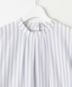 自由区 【洗える】ストレッチシャーティングスタンドカラーストライプ ブラウス