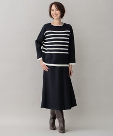 自由区 L 【洗える】コットンカシミヤ ボーダーニット