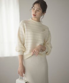 組曲 【WEB限定カラーあり】透かし編みバルキーボーダー柄ニット