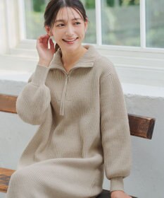 Tiaclasse 【洗える】ハーフジップリブニットワンピース