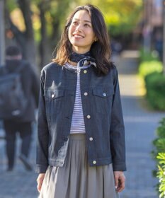 J.PRESS LADIES 【洗える】セルロースシャンブレー ノーカラー デニム ジャケット
