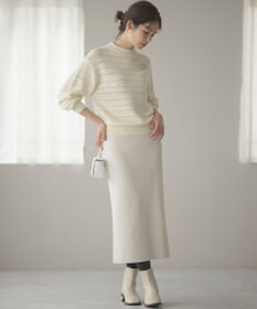 組曲 L 【WEB限定カラーあり】透かし編みバルキーボーダー柄ニット