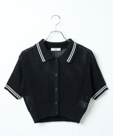 WEGO 襟付きメッシュニットショートカーデ