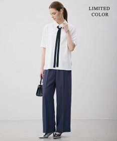 ICB 【WEB限定カラーあり】マラボーテライトジョーゼット 半袖ボウタイ付きシャツカラートップス
