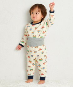 MIKI HOUSE HOT BISCUITS 【80-120cm】 あったかキルト素材 乗り物柄 腹巻き付き長袖パジャマ