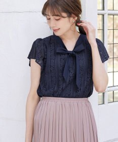 Tiaclasse L 【洗える】幅広く活躍が期待できるボウタイレースブラウス