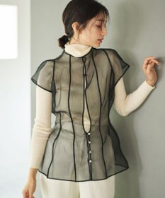 #Newans オーガンジーパネルブラウス