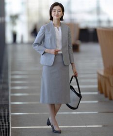 J.PRESS LADIES 【セットアップ対応・洗える・撥水】コットンFITTY ノーカラー ジャケット