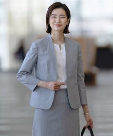 J.PRESS LADIES 【セットアップ対応・洗える・撥水】コットンFITTY ノーカラー ジャケット