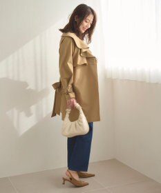 Feroux 【洗える】ラッフルカラーミドル丈 トレンチ