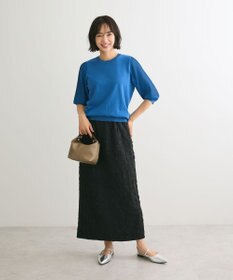 Green Parks 袖プリーツドッキング５分袖ニットプルオーバー