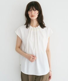 YECCA VECCA パールタックフレンチスリーブブラウス