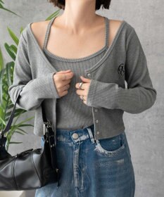 WEGO 【2点SET】ワンポイント刺繍キャミセットカーデ