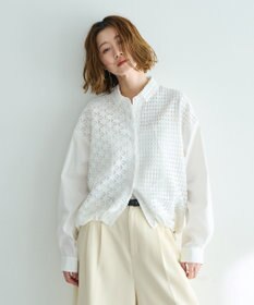 YECCA VECCA レースMIXレイヤードデザインシャツ