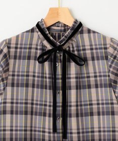 組曲 S 【リボンタイ付き】シアーツイルチェック ブラウス