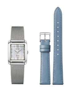 CITIZEN 【光発電エコ・ドライブ】ハンサムなスクエアケース 替えバンド付き シルバー ブルー