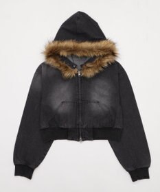 WEGO ファーフードデニムショートブルゾン