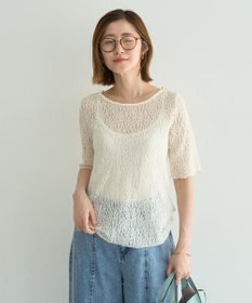 YECCA VECCA 5分袖レースシアートップス