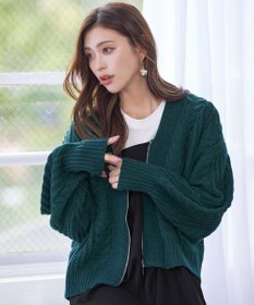 Tiaclasse 【洗える】ケーブル編みショート丈カーディガン