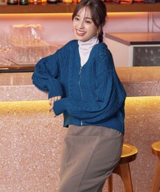 Tiaclasse 【洗える】ケーブル編みショート丈カーディガン