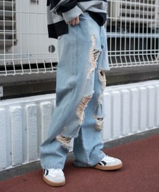 WEGO ダメージストレートデニムパンツ