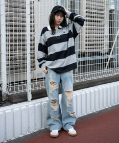 WEGO ダメージストレートデニムパンツ