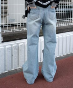 WEGO ダメージストレートデニムパンツ