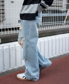 WEGO ダメージストレートデニムパンツ