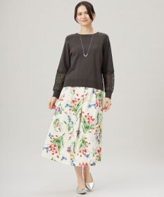 自由区 S 【洗える】ペイントタッチフラワープリント スカート