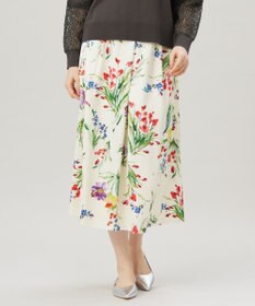 自由区 S 【洗える】ペイントタッチフラワープリント スカート