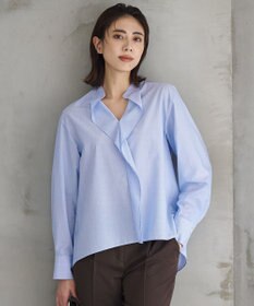 ICB クリーンブロード ラッフルデザイン プルオーバーブラウス ブルーストライプ