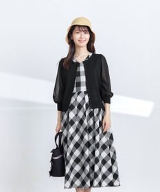 Tiaclasse L 【洗える】パフスリーブコンビカーディガン