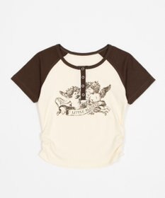 WEGO グラフィックラグランヘンリーネックT