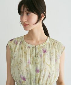 YECCA VECCA シアー花柄プリーツワンピース