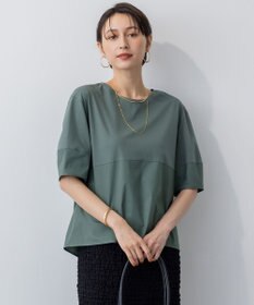 23区 【洗える】シルエットスムースコンビ バックフレア カットソー モスグリーン系