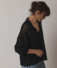 GRACE CONTINENTAL メッシュVネックニットトップ