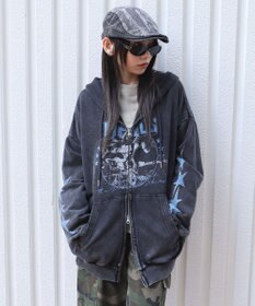 WEGO 【ユニセックス着用ITEM/MLサイズ展開】パウダーブリーチグラフィックZIPパーカー