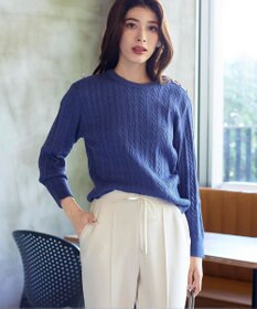 Tiaclasse L 【洗える】肩ボタンケーブルニットトップス