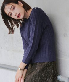 Tiaclasse L 【洗える】肩ボタンケーブルニットトップス