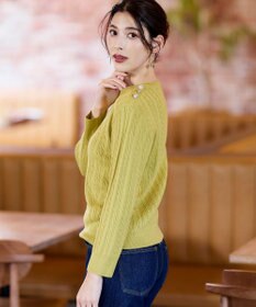 Tiaclasse L 【洗える】肩ボタンケーブルニットトップス